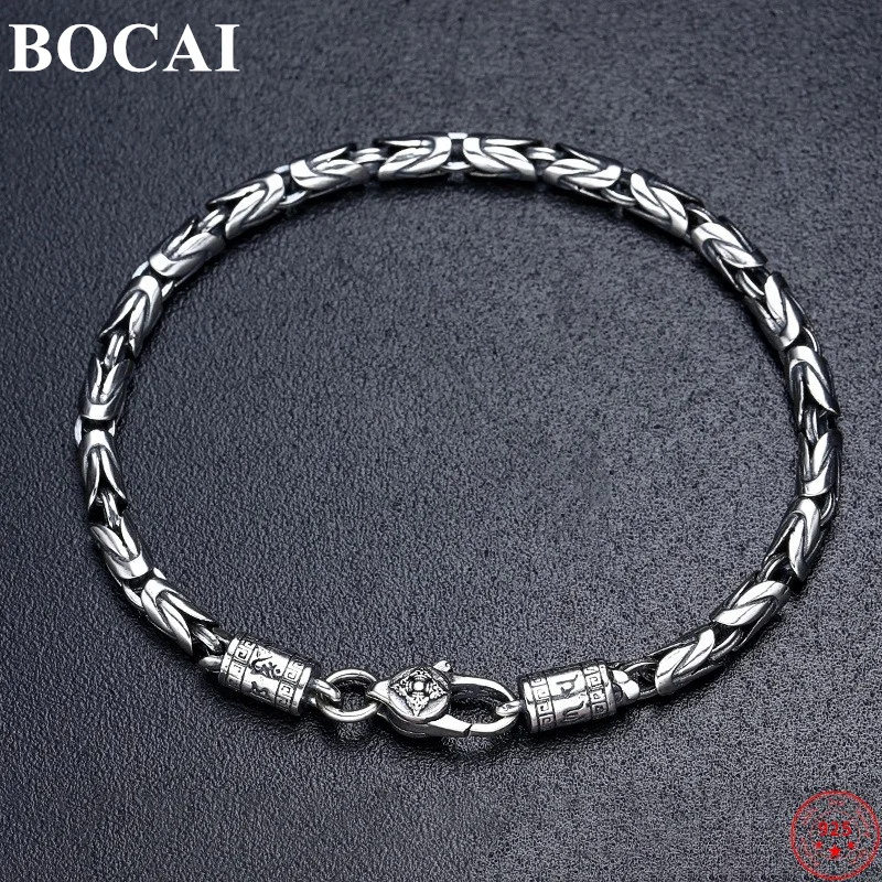 

BOCAI S925 Sterling Silver Bracelet for Men Women New Fashion Six Syllable Mantra Vajra Pestle Twist-Chain Bangle Free Shipping