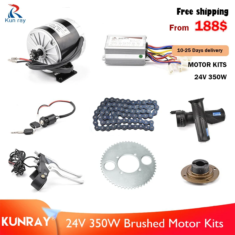 DIY Electric Scooter Motor Kit, Electric Skateboard, E-Bike, Bicycle, Conversion Part, Brushed DC 24V 350W ,