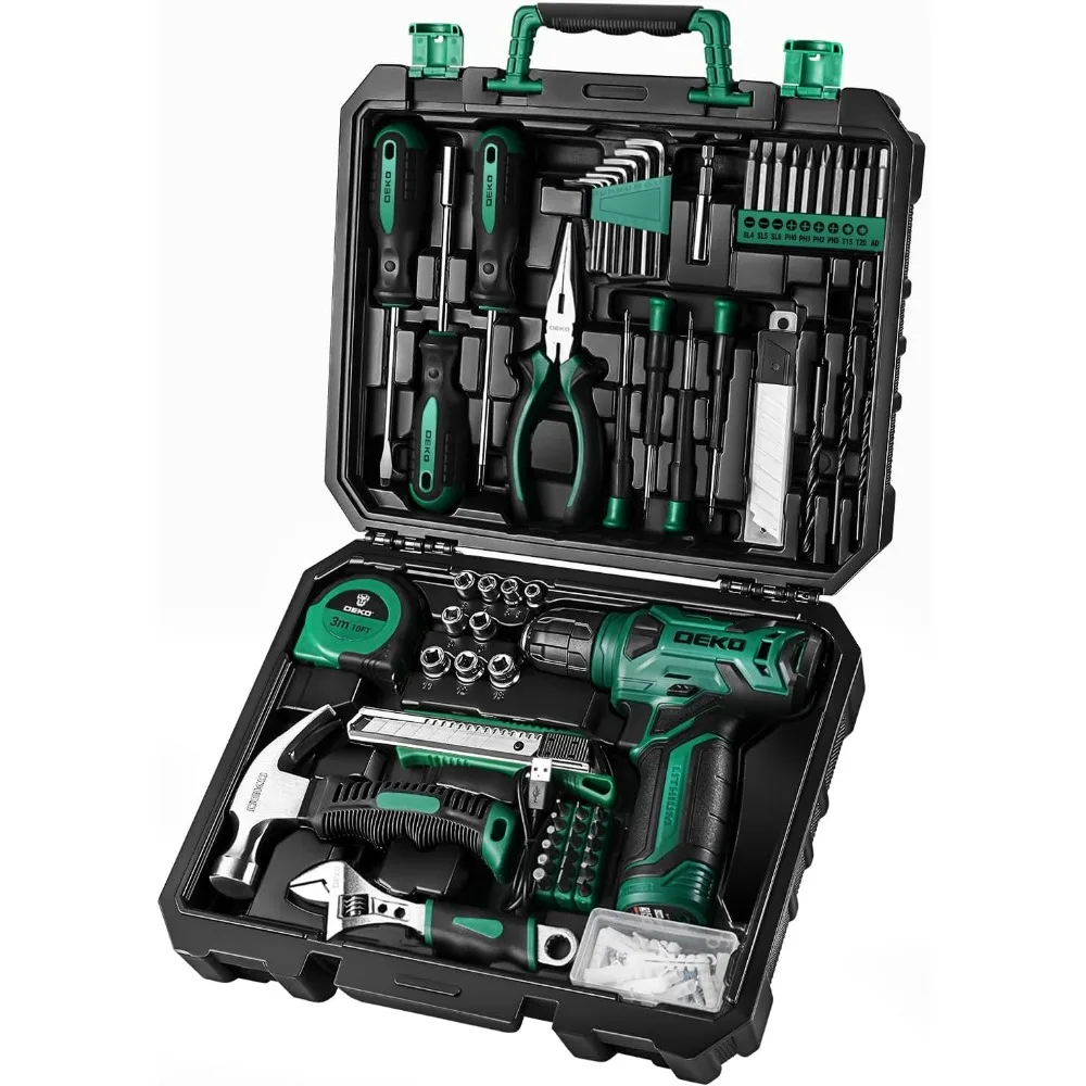 

8V Cordless Drill Set with Storage Case, 126-Piece Home Tool Kit for DIY Repairs in Green