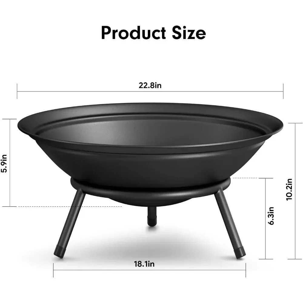 Outdoor Wood Burning Fire Bowl with Drain Hole, Large Round Fire Pit, Fireplace Fires Bowl, 22.6