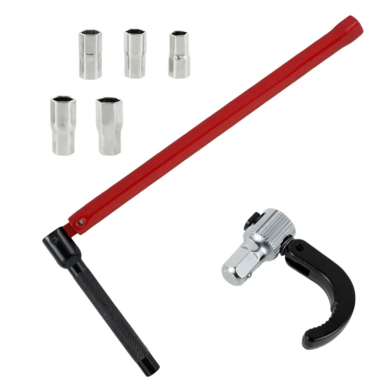 

A83I-Faucet Wrench Carbon Steel Plumber Socket Wrench With 5 Sockets And 1 Chuck Tap Back Nut Wrench Kitchen Sink Keys