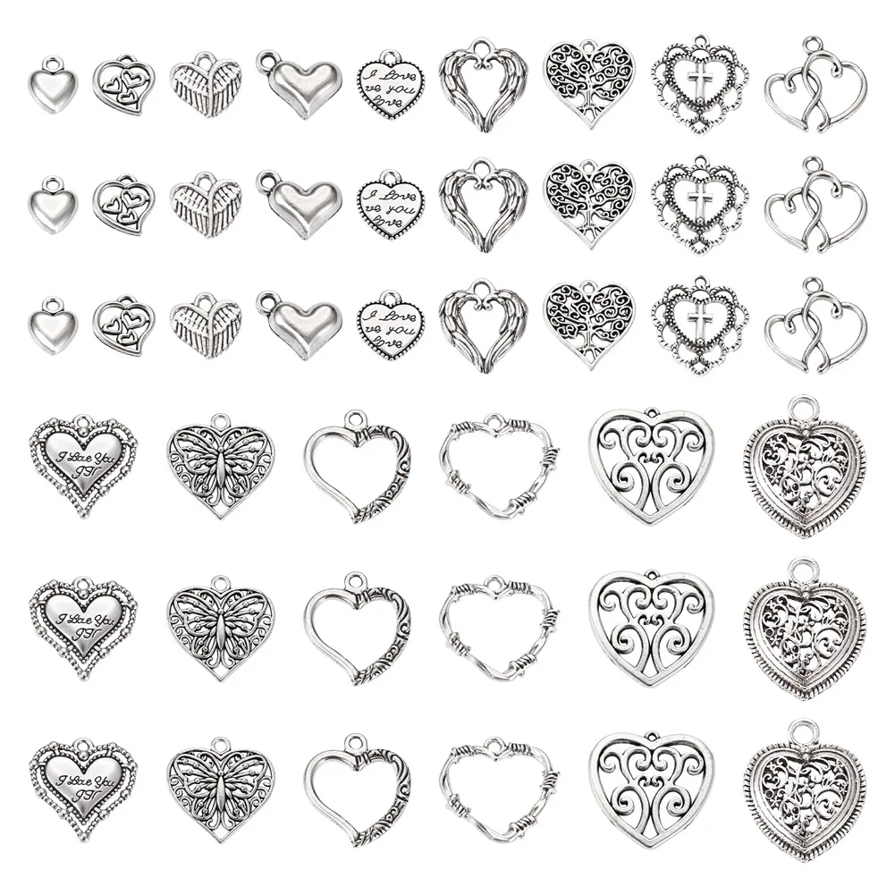 

120pcs Vintage Tibetan Style Alloy Hollow Heart Charms Antique Silver Color For DIY Handmade Necklace Jewelry Making Accessories