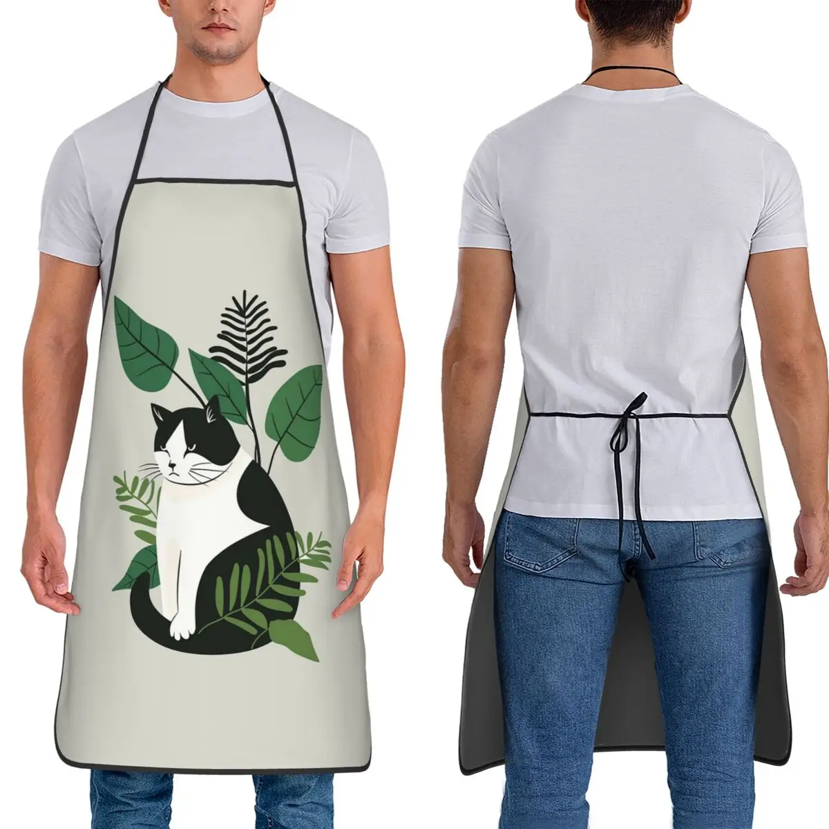 

Смокинг фартук с изображением кота и растений, фартук для шеф-повара, приготовления пищи, выпечки, нагрудник без рукавов, кухонный сарафан для уборки для женщин и мужчин, садоводства