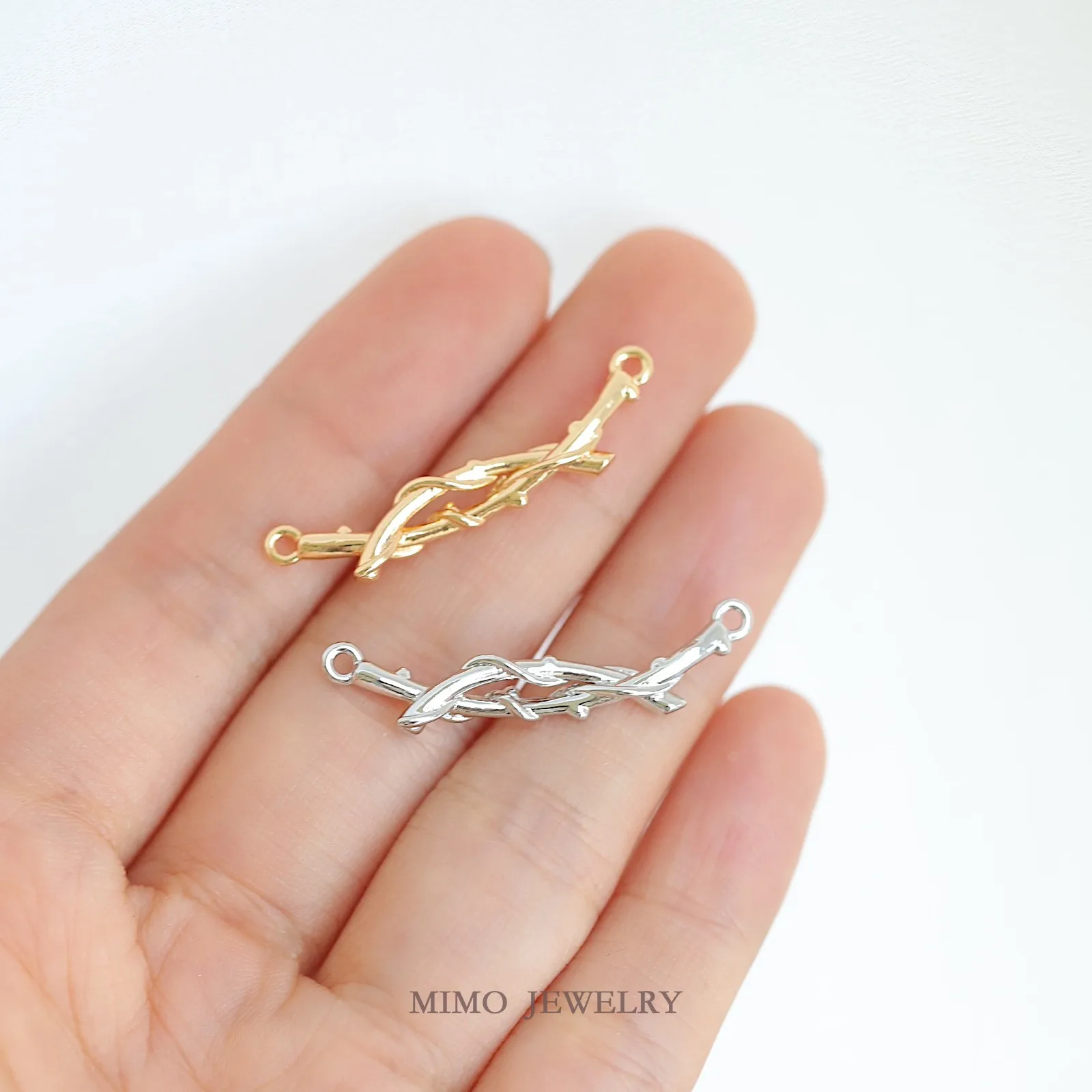 Double Curved Thorns, Branches, Vines, Double Hanging Charms Pendant Supplies DIY Hand Brass Gold Plated Accessories 33.3X7.7mm