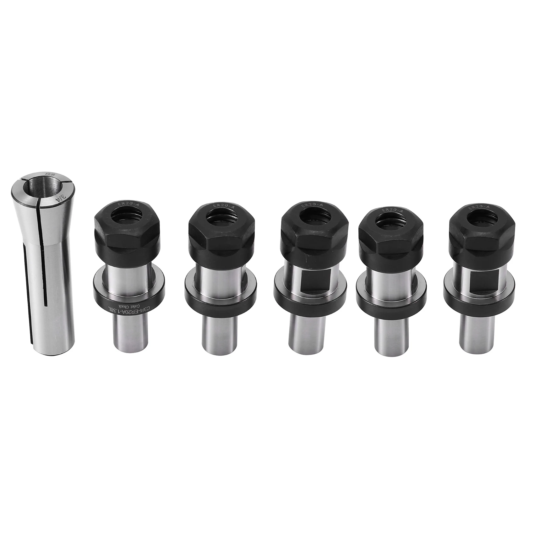 -A14E 3pcs Chuck Chuck + 1Pc R8 Chuck 3/4, com kit de sistema TTS plano com 2pcs Chuck Tool Holder C3/4-ER20-1.38L Tool Holder
