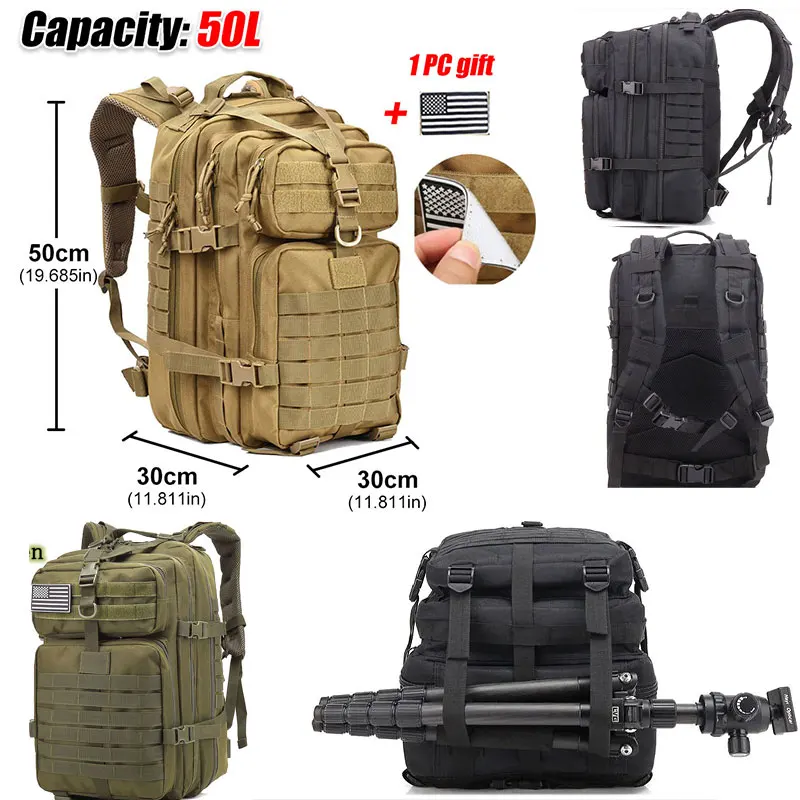 Large 50L Men Military Tactical Backpack 3P Softback Outdoor Waterproof Bug Rucksack Hiking Camping Hunting Backpack Mochila