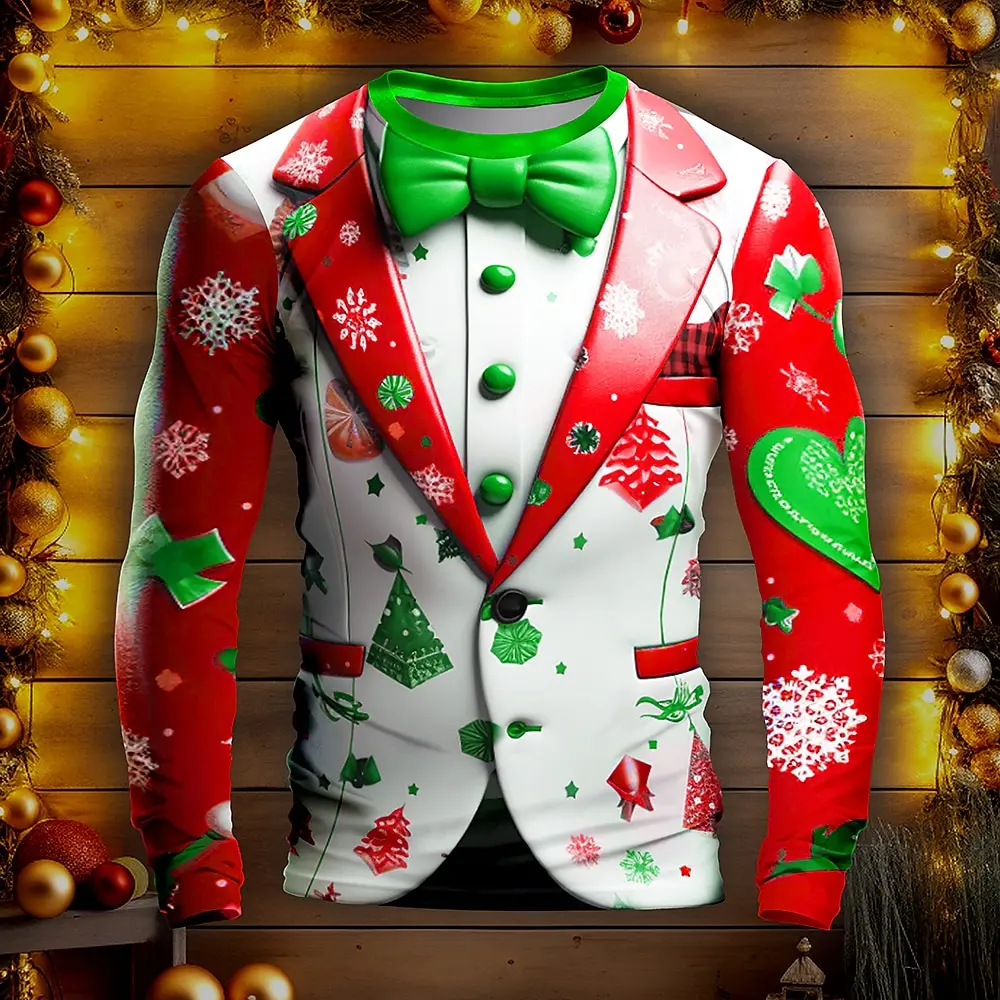 Christmas Snowflake Pattern men's T-shirt Casual Loose Round Neck Oversize Long Sleeve Tops Street Fashion Design men's T-shirts image 5