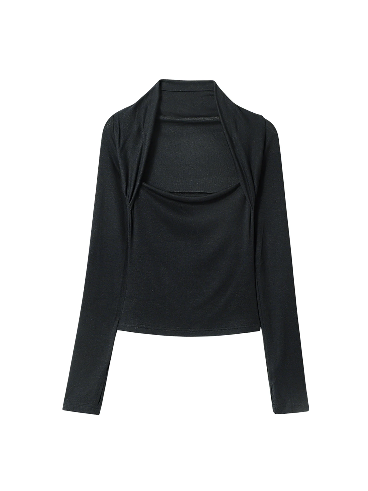 Women's Black Gothic Y2k 2000s Emo Square Collar T-shirt Vintage Harajuku Gyaru Tee Top Long Sleeve Oversize T-shirts Clothes