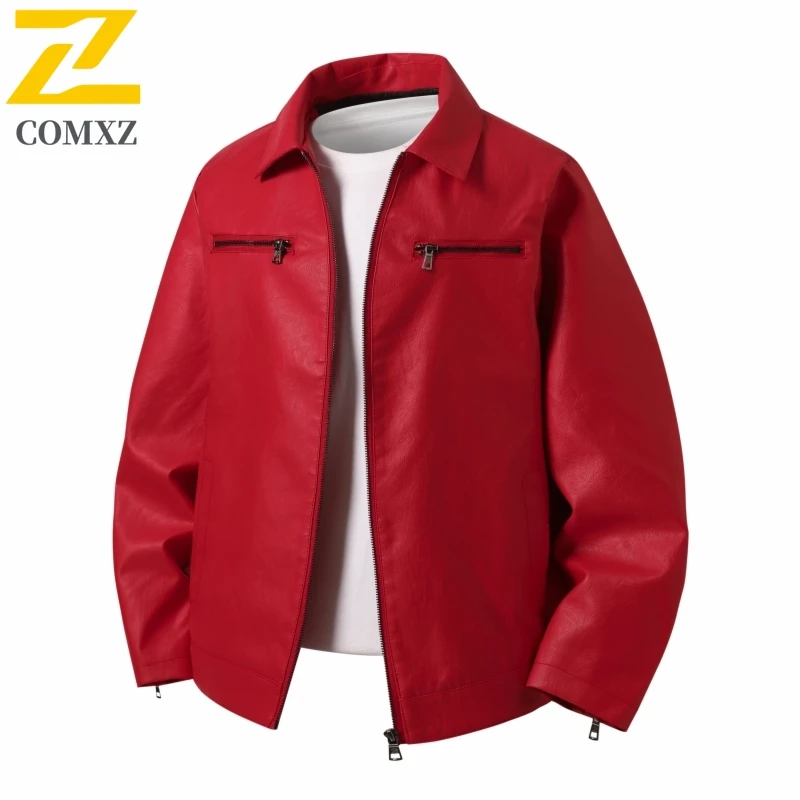 

Hip Hop Street Men's Jacket Outdoor Motorcycle Training Windproof PU Leather Jacket Chest Zipper Pocket Design Stand Collar Coat