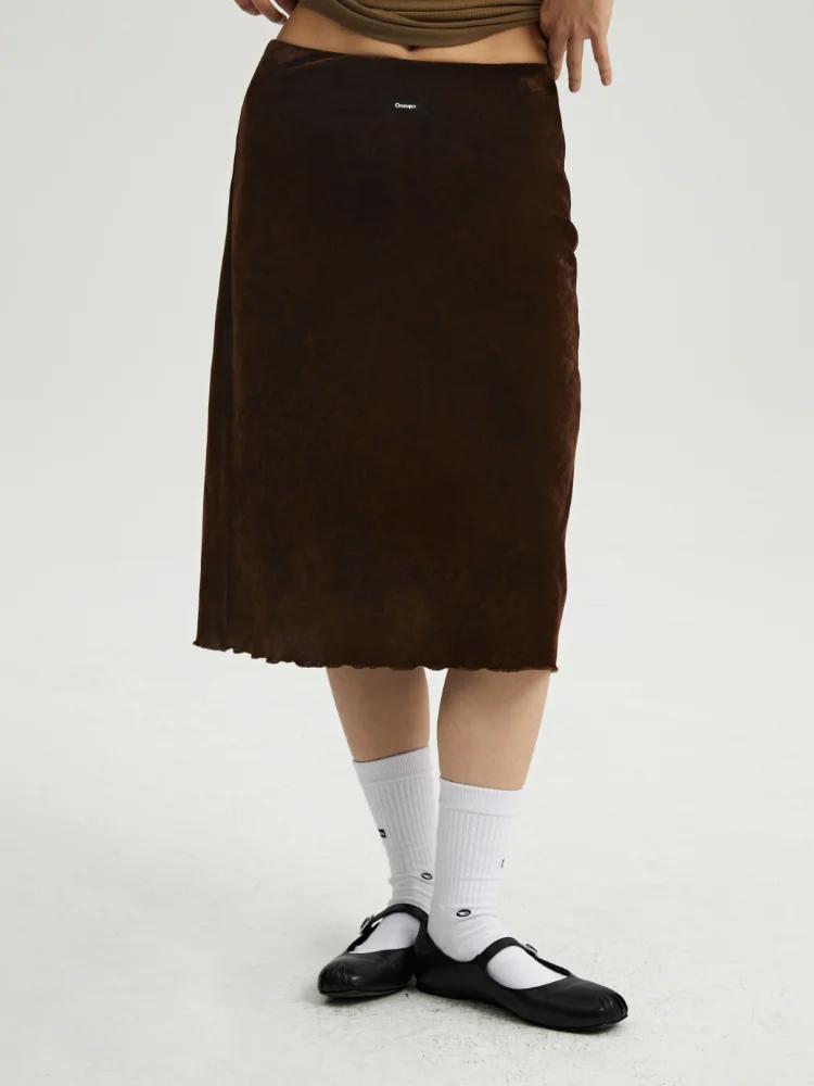 Oneup Velvet Mesh Half Skirt Spring 2025 Slimming Versatile Long Drapey Design Commute High Waist A-Line Midi Skirt