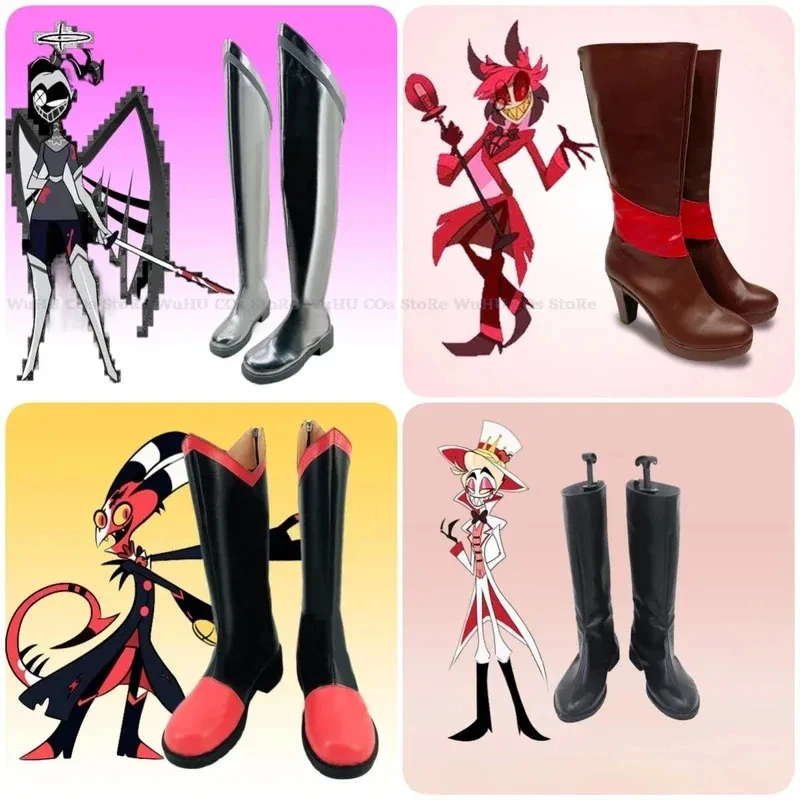 

A;3\v,7'd/Hasbin Lucifer Hotel Charlie Cosplay Blitzo Alastor Shoes Vox Women Men Leather Boots Black Halloweex;4'v\6,b/