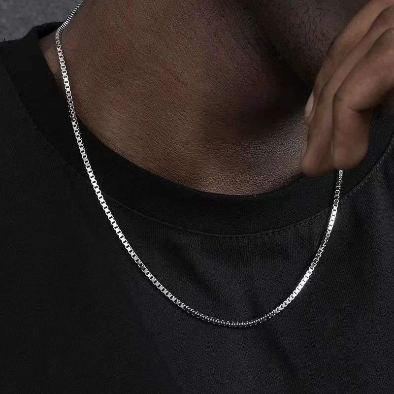 2mm mężczyźni Hip Hop podstawowy łańcuszek ze stali nierdzewnej naszyjnik proste pudełko łańcuszek Street Wear biżuteria kobiety modne dodatki