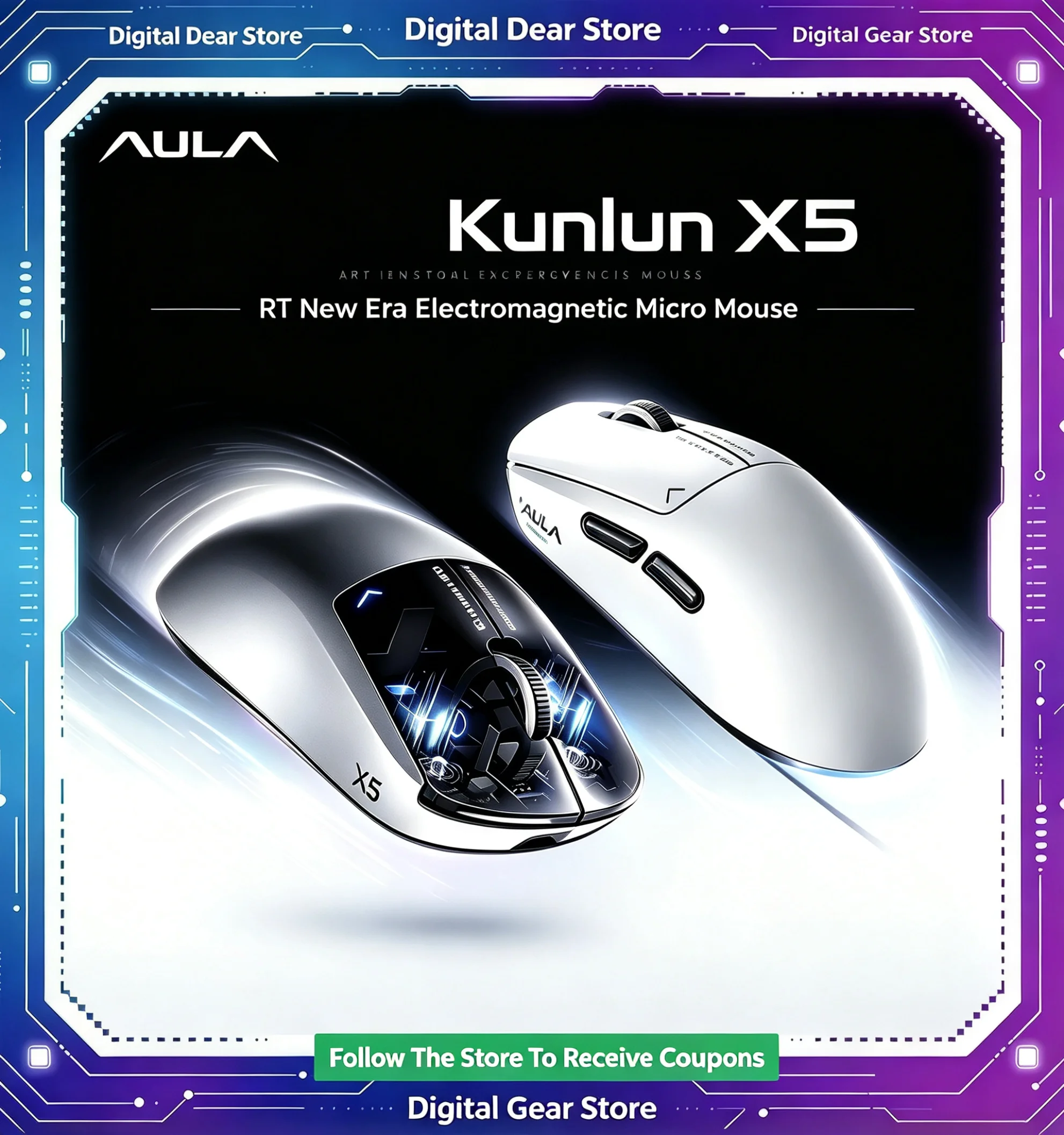 AULA Kunlun X5 Wireless Gaming Mouse 3 Mode Magnetic Switch PAW3955 EVO Sensor 8K Low Latency Symmetrical Esports Mouse PC Game