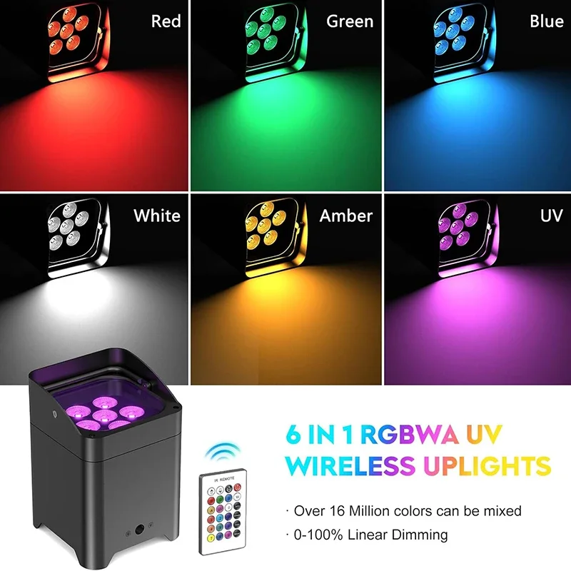 

Uponelite 1 шт. 6x18 Вт 6IN1 RGBAW + УФ Par Light DMX Пульт дистанционного управления WiFi Par Light Беспроводной светодиодный сценический светильник для DJ Bar Party