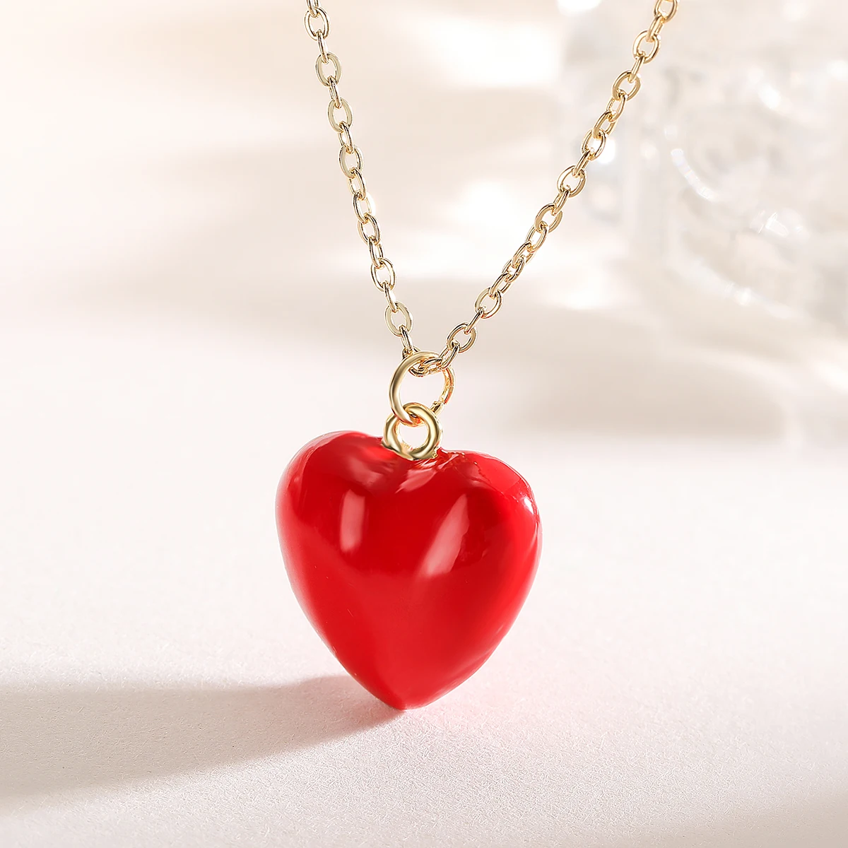 NEWBUY 2025 New Arrival Red Oil Dripping 4 Style Heart Pendant Necklaces For Women Daily Accessories