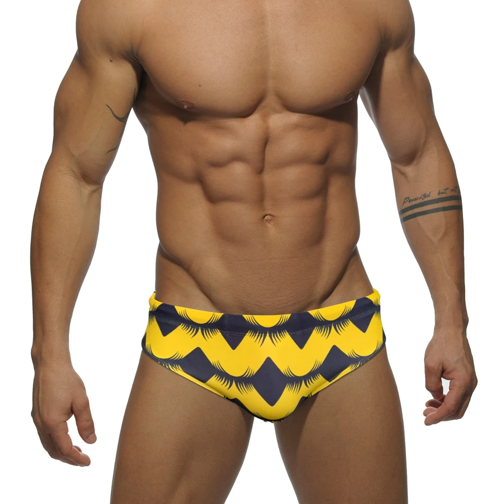 Summer Men Push Up Pad Swim Briefs Sexy Male Low Waist Bikini Graffiti Swimwear Sport Quick Dry Breathable Surfing Trunks