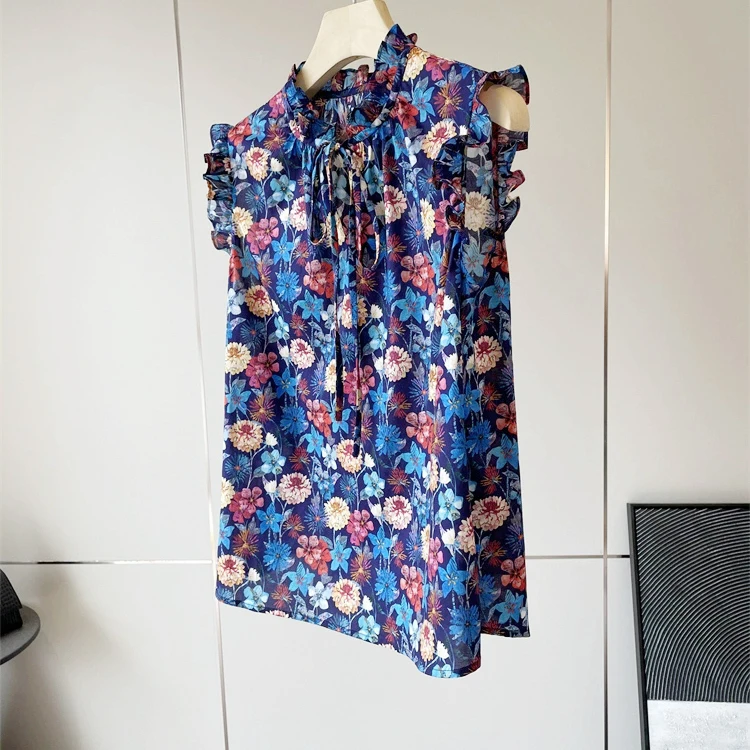 

Летний модный комплект: дышащая повседневная рубашка и юбка из хлопка Liberty с принтом и кружевным подолом для женщин