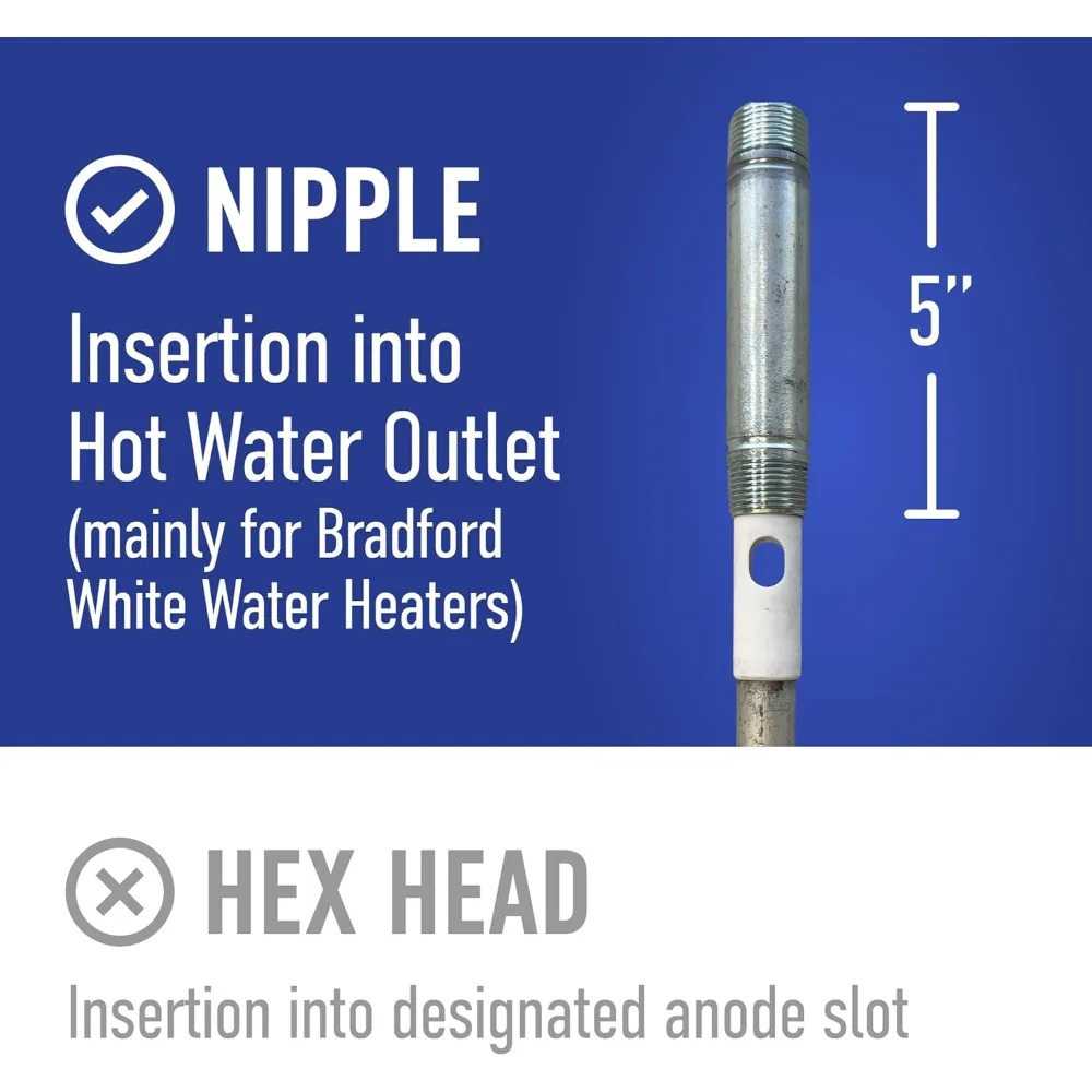 

Aluminum Anode Rod for Water Heaters Eliminate Rotten Egg Smell 3 4 NPT Threads x 5 Nipple x 50 Long Easy Installation in