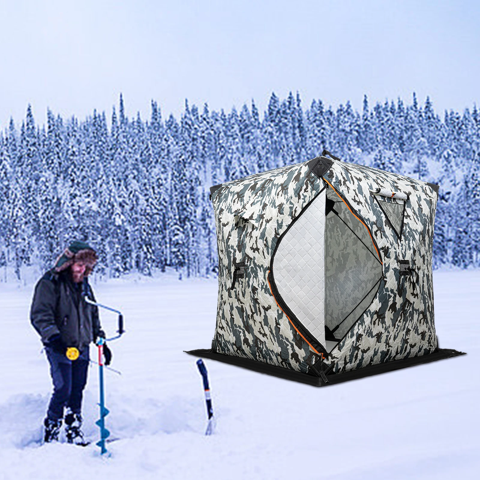 Portable Ice Fishing Tent, Fishing Shelter, Thermal Ice Fishing Tent Camouflage Can Accommodate 1-2 People