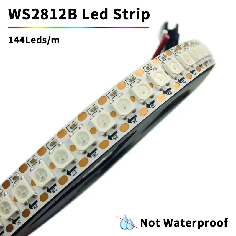 

WS2812B RGB LED Strip Light DC5V SMD5050 144LEDs/m Flexible Full Color Programmable Addressable Tape Lamp IP20 Indoor Home Party