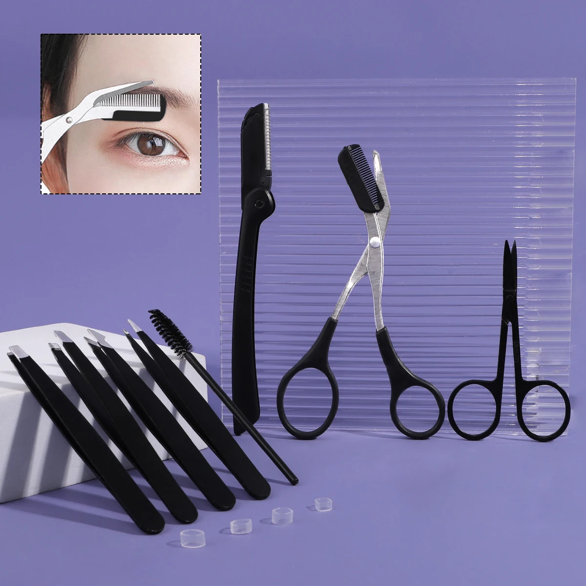 4/5/7/8-teiliges Wimpern-Werkzeug-Set, Augenbrauen-Trimmer aus Edelstahl, Augenbrauen-Trimmer und Haarentferner, geeignet für Männer und Frauen. – Detail 3