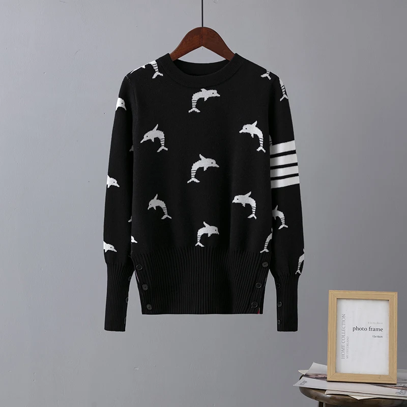 High Quality Runway Designer Dolphin Print Knitted Sweaters Pullovers Women Autumn Winter Long Sleeve Harajuku Sweet Jumper