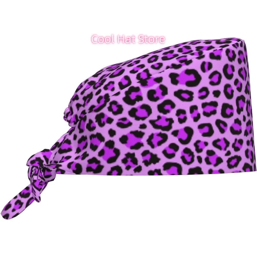 1pc Adjustable Scrub Cap with Sweatband - Lightweight 100%, Leopard Print & Solid Colors (PurplePink) | Adjustable Unisex Hat fo