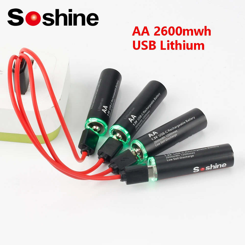 Soshine 1.5V 3500mWh Lithium Battery Rechargeable AA USB Batteries for Massager Mouse Metal Metal Intercom Game Machine Mouse