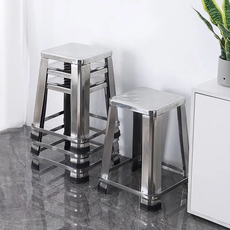 304 Stainless Steel Square Stool Non-Slip Bathroom Shower Chair Stackable Space-Saving Kitchen Seat for Modern Home Furniture