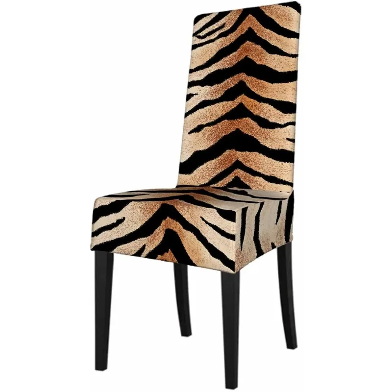 Tiger Skin Pattern Dining Room Chair Covers Leopard Cheetah Print Wild Animal Brown Stripes Washable for Home Restaurant Banquet