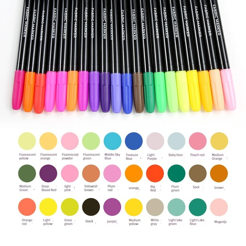 24 Colors Waterproof Colorfast Fabric Textile Marker Pen Permanent Color Pen For DIY Clothes Art Graffiti Drawing Painting Pen