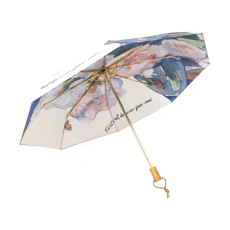 Double-sided  Rubber Oil Painting Umbrella Three-fold Anti-ultraviolet Sun Umbrella Portable Dual-purpose Umbrella