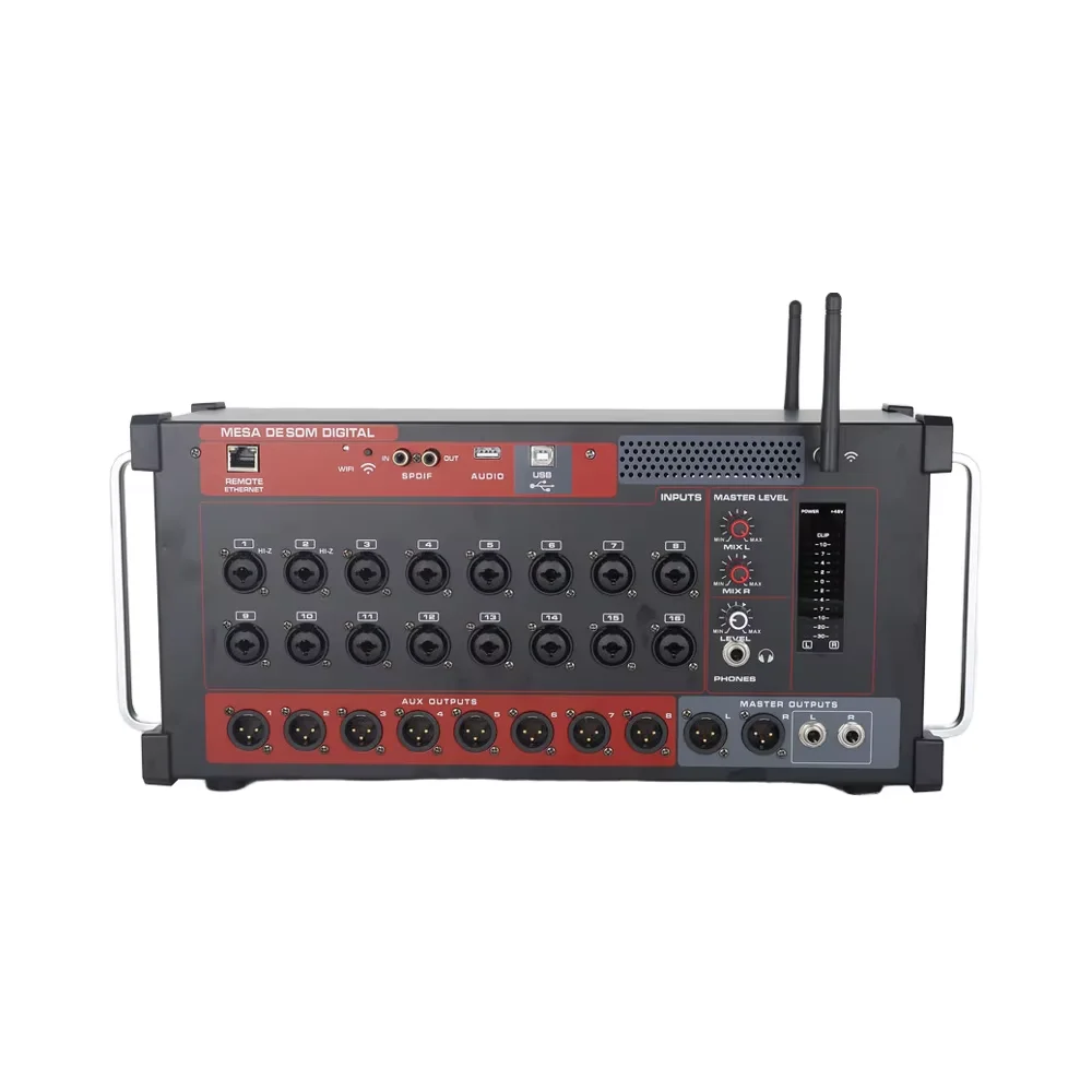 GOX-AFS16 16-Channel Professional Digital Rack Mixer Metal Audio WIFI Console Black and Red Color for Recording