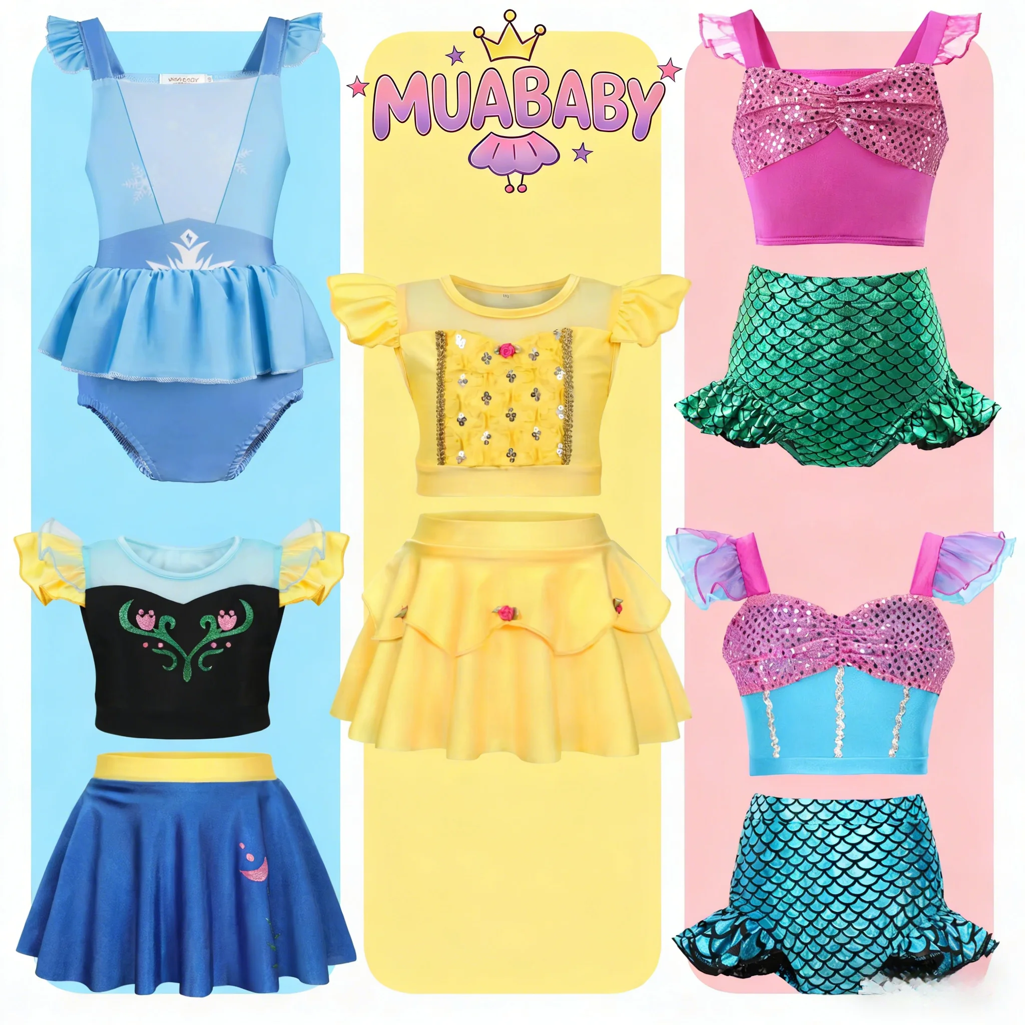 

Anna Elsa Belle Princess Swimsuit for Girls 2 Piece Set Toddler Kids Beachwear Summer Bathing Suit Holiday Costume Clothing 2-8Y