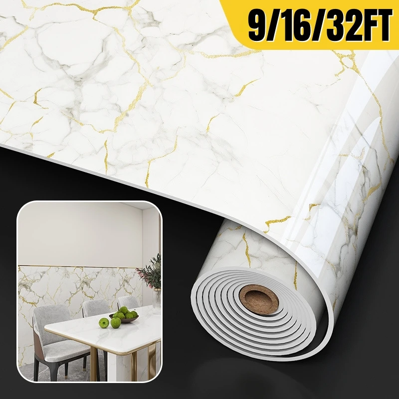 

9/16/32 фута пенопластовые мраморные обои, водонепроницаемые толстые контактные бумажные обои для декора стен гостиной, наклейка на стену