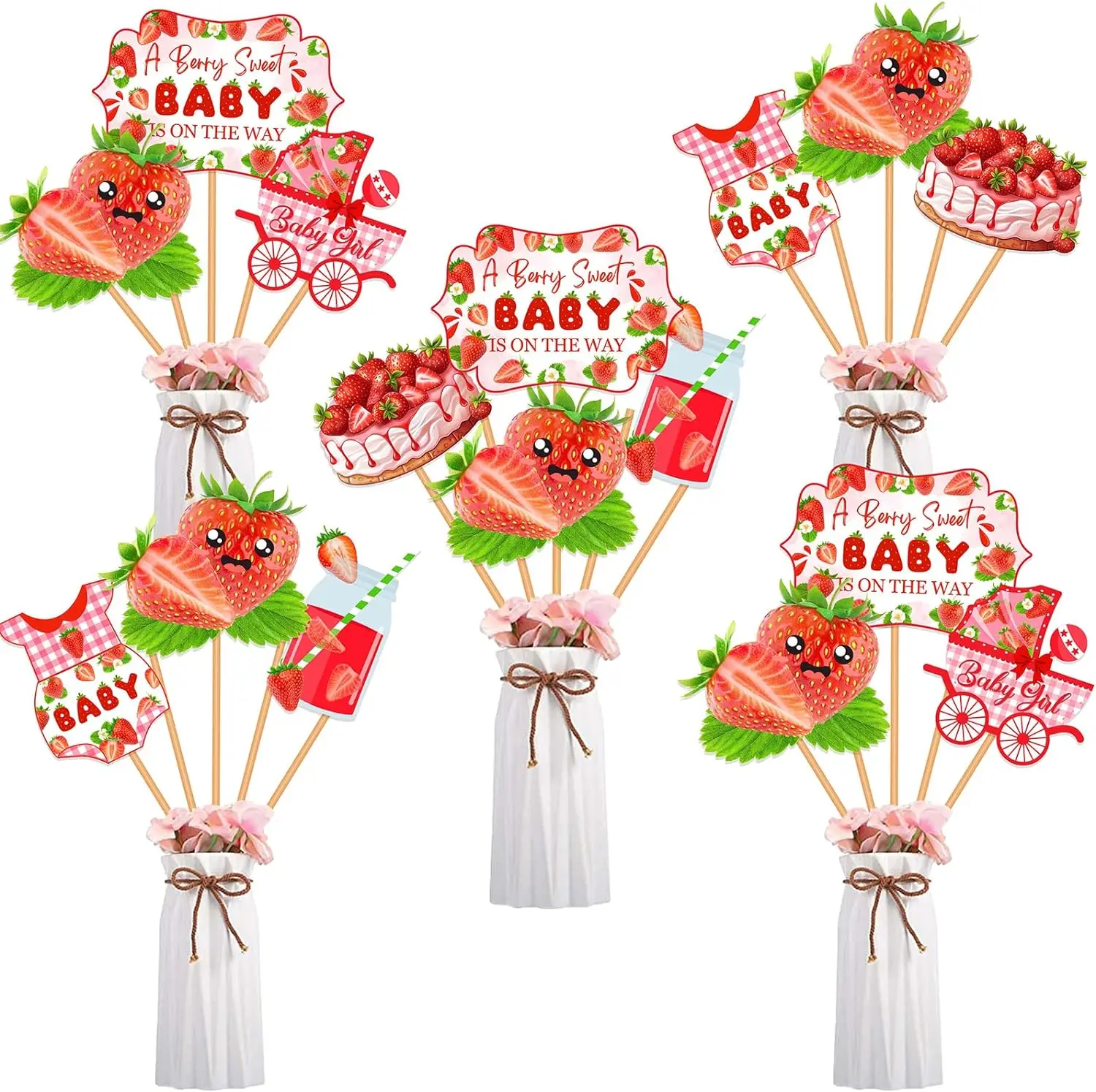 

Strawberry Baby Shower Decor A Berry Sweet Baby Is on The Way Centerpieces Party Sticks Berry Sweet Summer Fruit Party