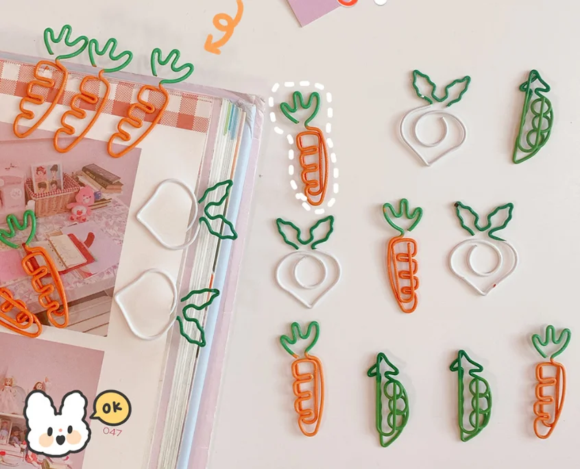 5Pcs Cartoon Cute Paper Clip Fruit Carrot Paper Clip White Radish Note Clip Simulation White Radish Clip Office Stationery