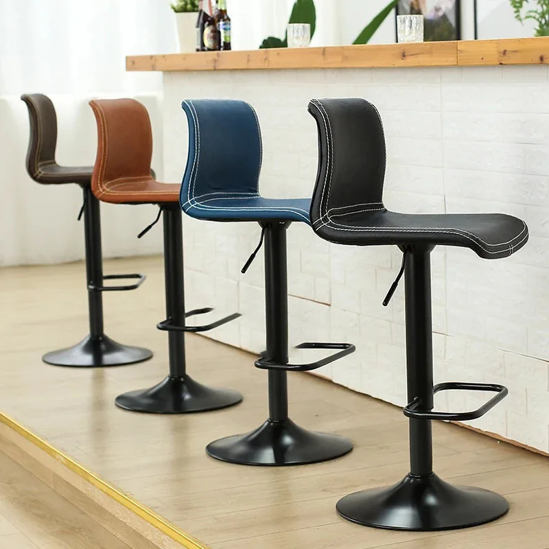 Taburetes de Bar de altura ajustables con elevación moderna, sillas de Bar giratorias con estilo nórdico, silla de Bar alta giratoria de cuero para