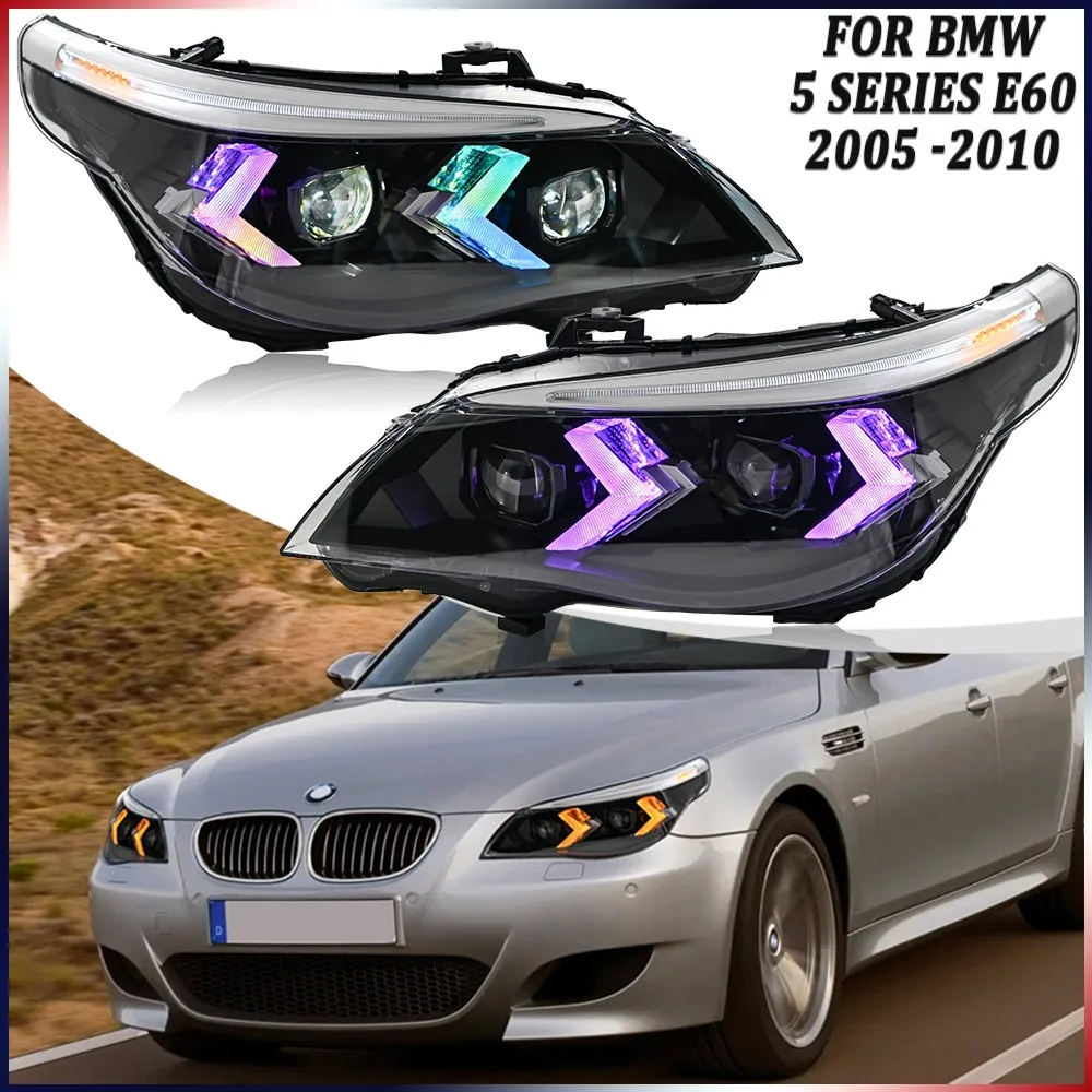

1 комплект, полная светодиодная фара RGB для BMW 5 серии E60 2005-2010 гг., передняя фара, последовательные аксессуары для фар DRL