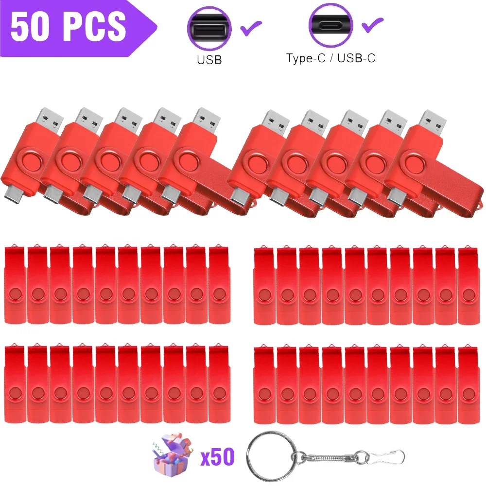 50 stks/partij USB Stick 128GB Cle USB Gratis Aangepast Logo Pendrive 64GB USB 2.0 TYPE C U Disk 32GB 2 in 1 Rotatie Pen Drive 16GB 8GB