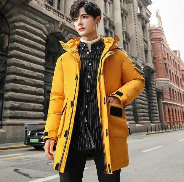 Winter lovers slim-fit casual tooling down jacket High quality thick warm medium long solid color hooded down jacket size 4XL