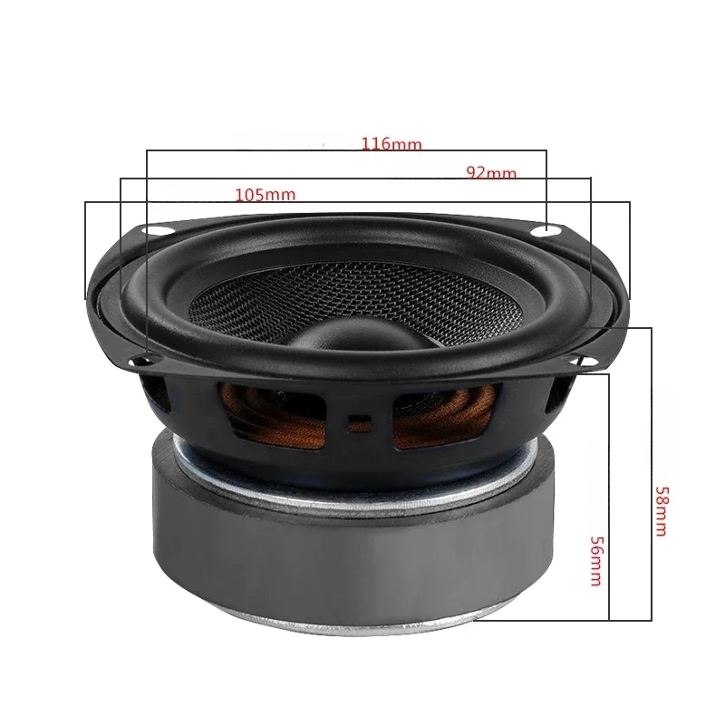 SOTAMIA 1 Stücke 4 Zoll Mitteltöner Woofer Lautsprecher 4 Ohm 50 Watt HIFI Lautsprecher Audio Langhub Geflochtenes Becken Wasserdichtes Horn für JAMO