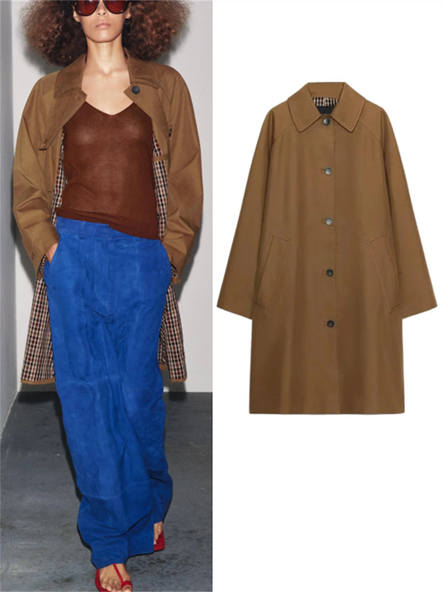 

New Autumn Women's Faion Long Sve Collar Coat Button Mid-Length Windbreaker Outerwear Comfortable Loose Fit Casual