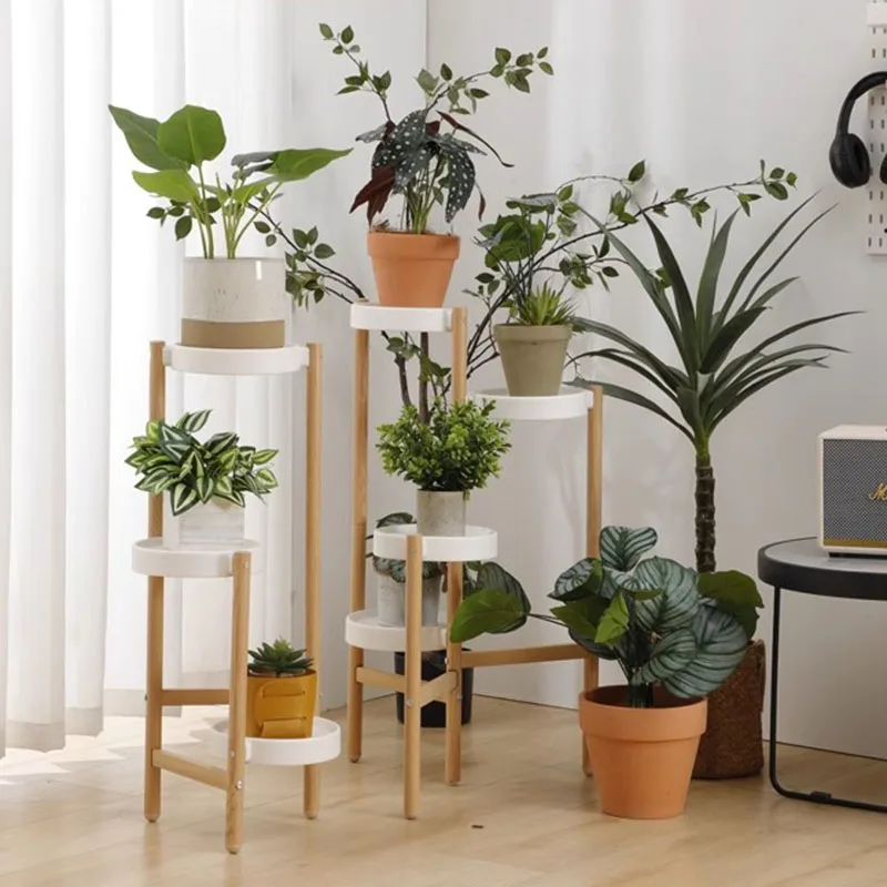 

Single Bamboo Plant Shelves Modern Legs Tripod Display Window Plant Stand Watering Corner Soporte Para Plantas Home Decoration