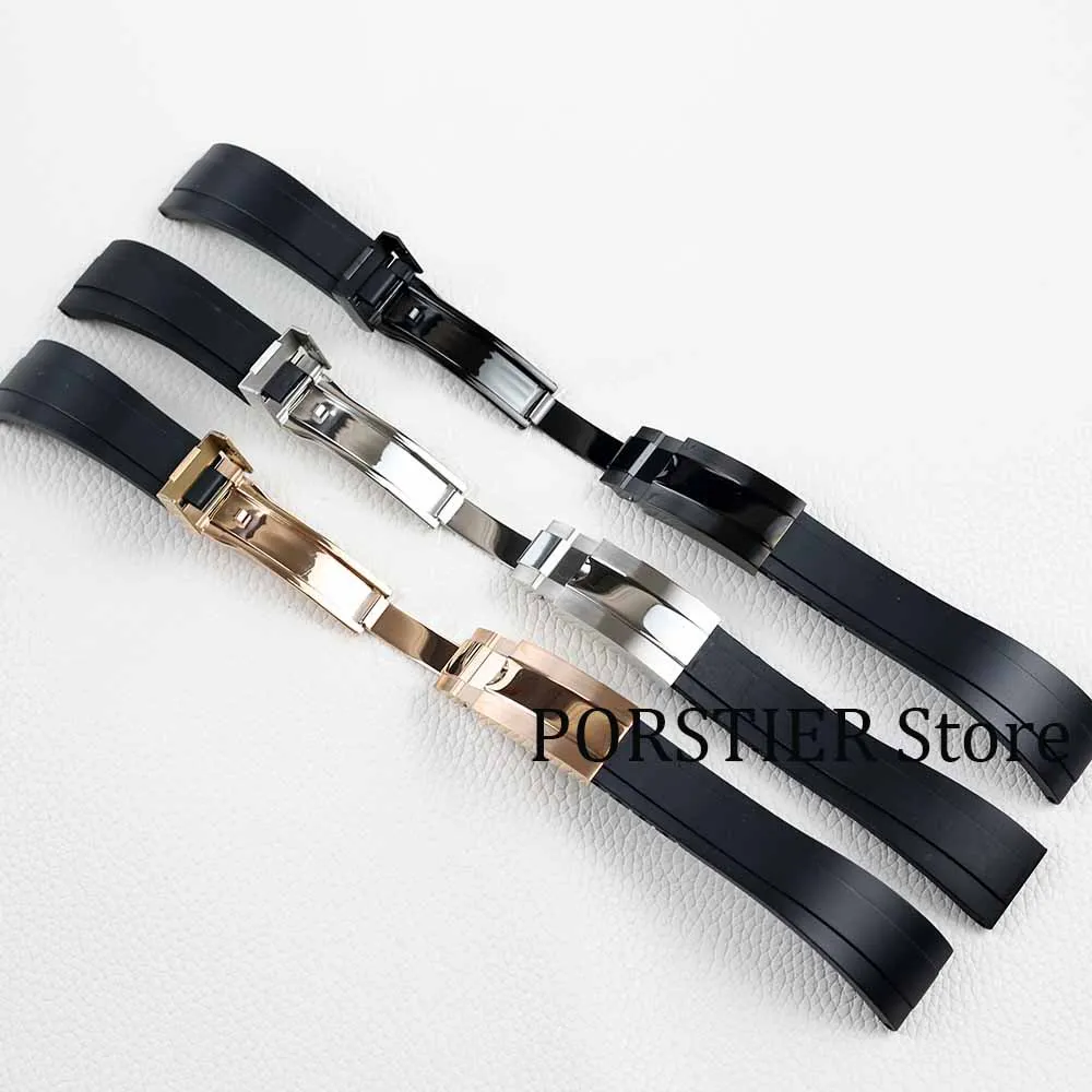 

20MM rubber watchband Silver Black Rose Gold folding safety buckle for Submariner Yacht Daytona Oyster Date Explorer GMT watch