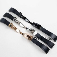 20MM rubber watchband Silver Black Rose Gold folding safety buckle for Submariner Yacht Daytona Oyster Date Explorer GMT watch