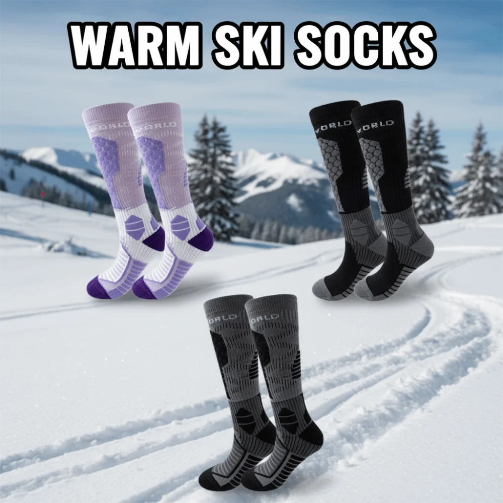 

2 pairs Thicker Design Ski Socks High Elastic Warm Sports Socks Professional Long Tube Mountaineering Socks Winter Season