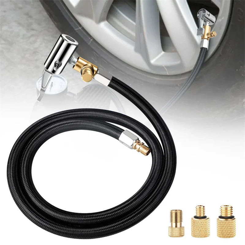 [R]Quick Connect Release Flexible Braided Hose Tire Valve Connection Tube Inflator Compressor Pump Extension Hose For Car