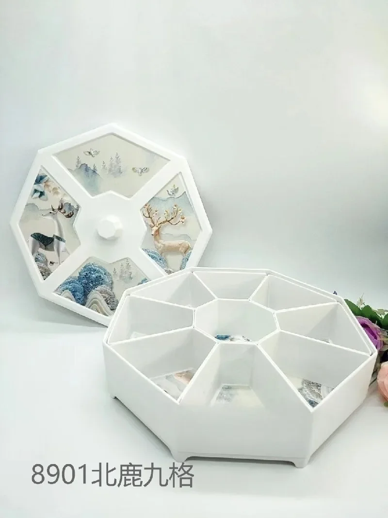 Dried fruit plate, national style candy box, compartmental, nut plate, snack household melon seed box, storage box, fruit plate