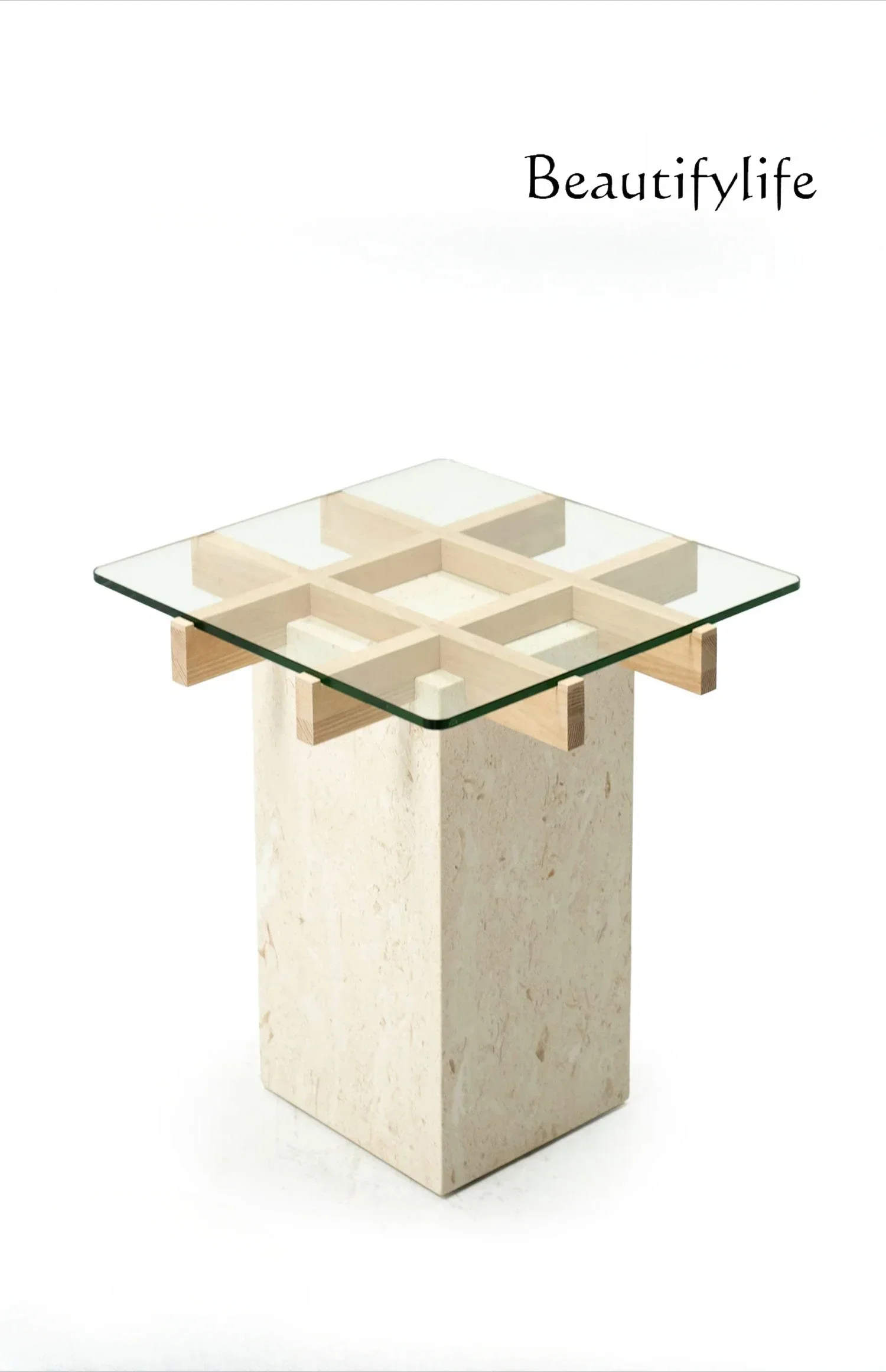 

LJYFBordo in marmo minimalista nordico, divano in legno, tavolino, tavolo portaoggetti, angolo in vetro temperato